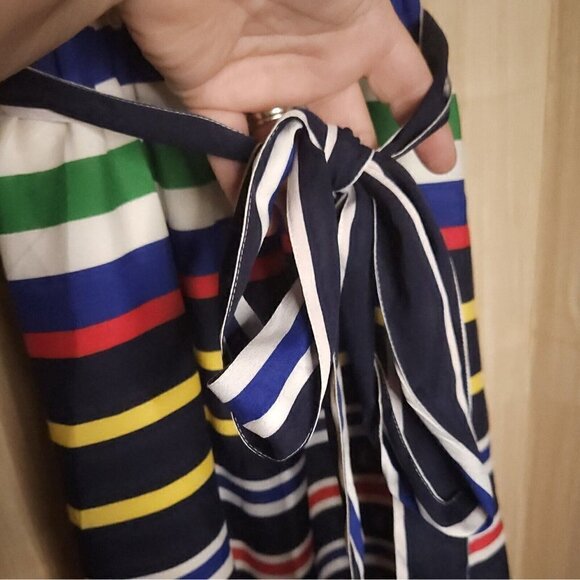 Banana Republic Womens Bright Multi Color Striped Belted Midi Dress 0 - Picture 4 of 6